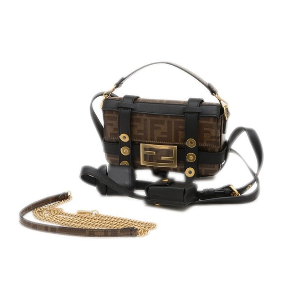 FENDI Black Leather Zucca Shoulder Bag - Picture 1 of 10